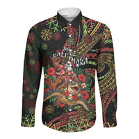 Hawaii Christmas Long Sleeve Button Shirt Aloha Santa Riding Honu