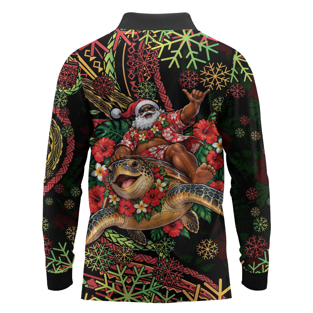 Hawaii Christmas Long Sleeve Polo Shirt Aloha Santa Riding Honu DT05 - Polynesian Pride
