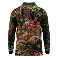 Hawaii Christmas Long Sleeve Polo Shirt Aloha Santa Riding Honu DT05 - Polynesian Pride