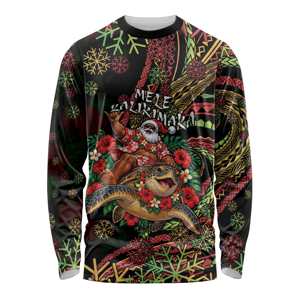 Hawaii Christmas Long Sleeve Shirt Aloha Santa Riding Honu