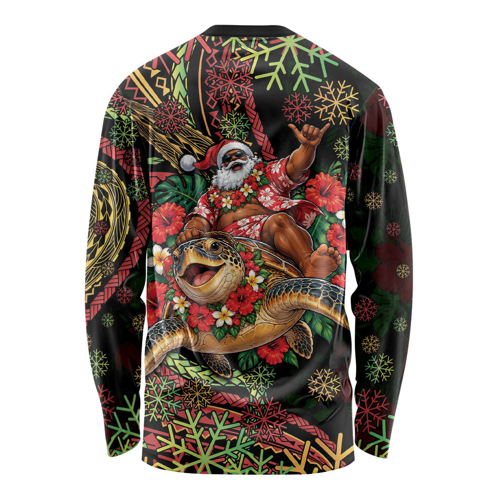 Hawaii Christmas Long Sleeve Shirt Aloha Santa Riding Honu