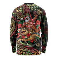 Hawaii Christmas Long Sleeve Shirt Aloha Santa Riding Honu