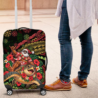 Hawaii Christmas Luggage Cover Aloha Santa Riding Honu DT05 Black - Polynesian Pride