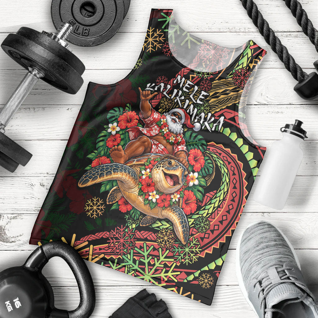 Hawaii Christmas Men Tank Top Aloha Santa Riding Honu