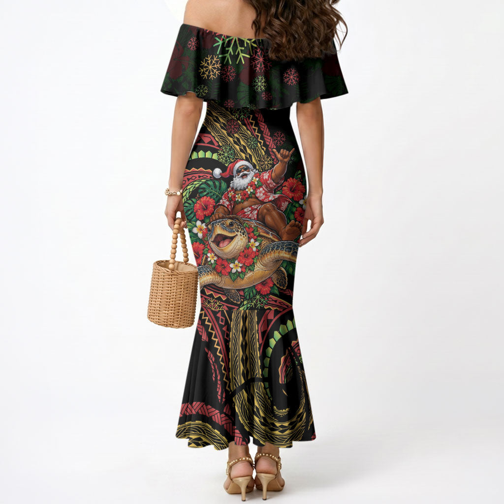 Hawaii Christmas Mermaid Dress Aloha Santa Riding Honu