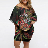 Hawaii Christmas Off Shoulder Short Dress Aloha Santa Riding Honu