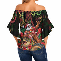 Hawaii Christmas Off Shoulder Wrap Waist Top Aloha Santa Riding Honu DT05 - Polynesian Pride