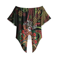Hawaii Christmas Off Shoulder Wrap Waist Top Aloha Santa Riding Honu DT05 - Polynesian Pride