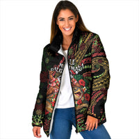 Hawaii Christmas Padded Jacket Aloha Santa Riding Honu DT05 Women Black - Polynesian Pride