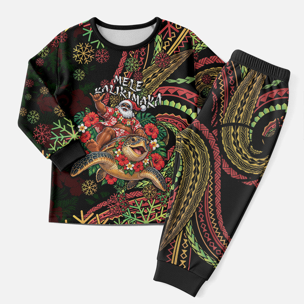 Hawaii Christmas Pajama Set Aloha Santa Riding Honu DT05 Men Black - Polynesian Pride