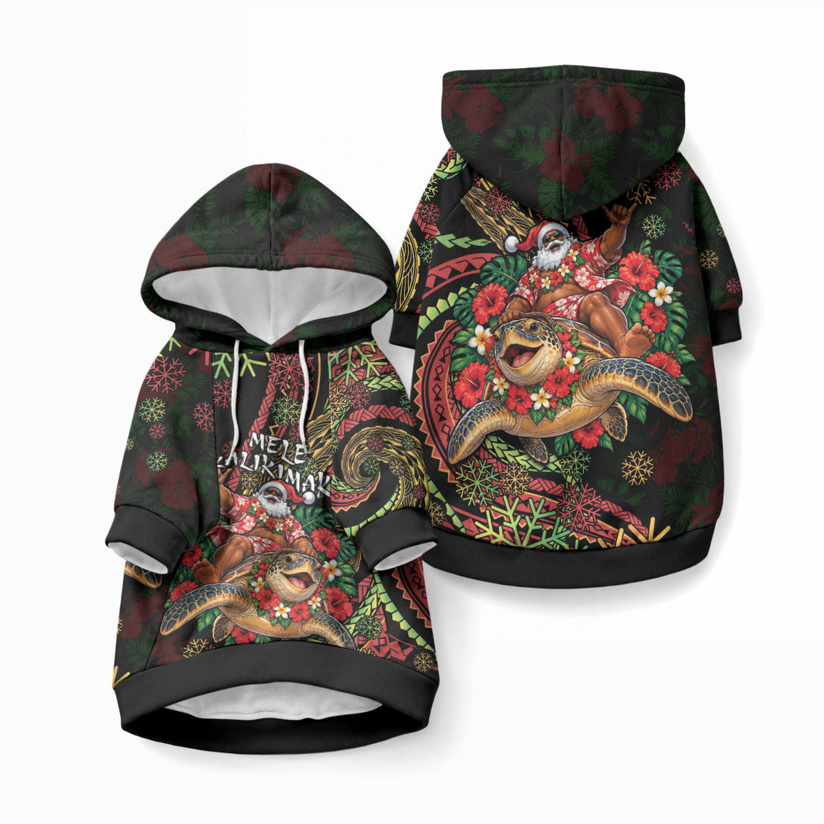 Hawaii Christmas Pet Hoodie Aloha Santa Riding Honu DT05 Pullover Black - Polynesian Pride