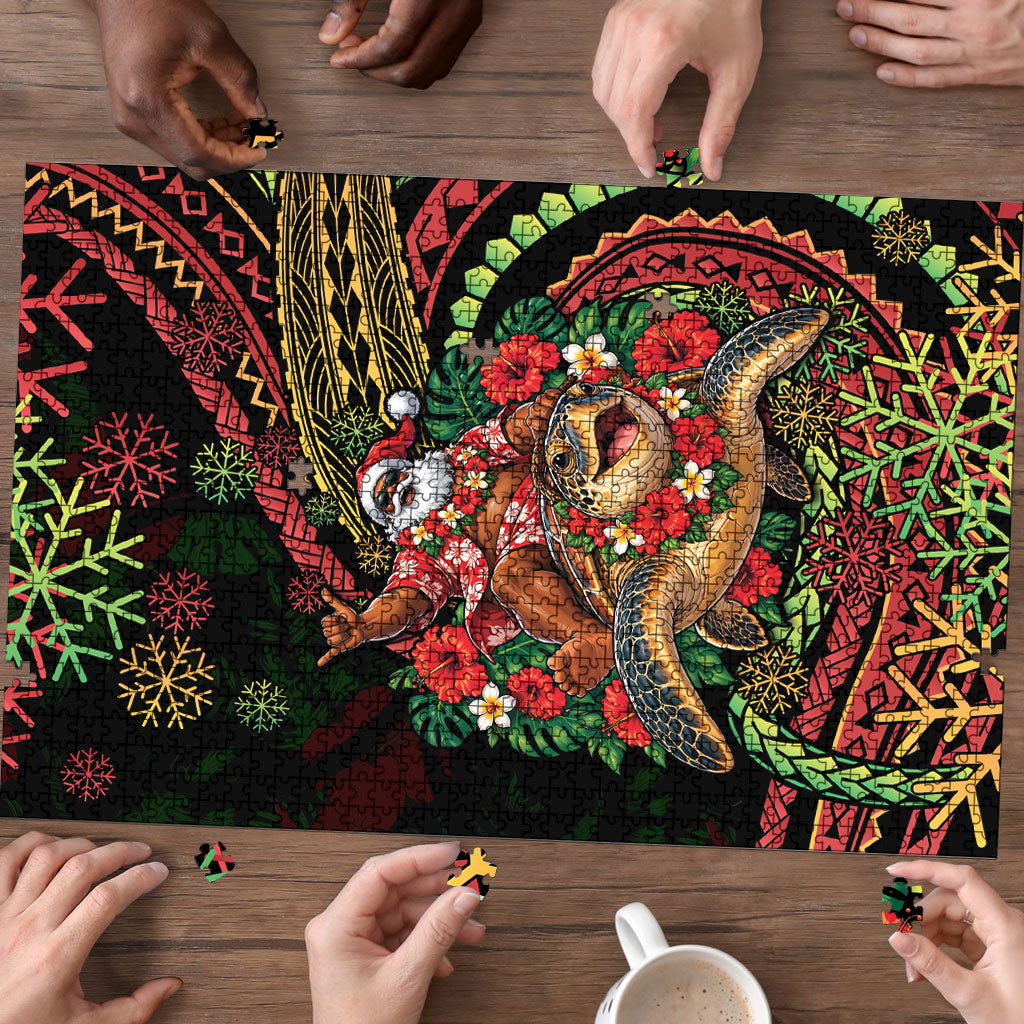 Hawaii Christmas Puzzle Aloha Santa Riding Honu DT05 - Polynesian Pride