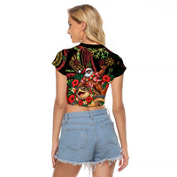 Hawaii Christmas Raglan Cropped T Shirt Aloha Santa Riding Honu