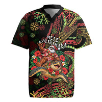 Hawaii Christmas Rugby Jersey Aloha Santa Riding Honu DT05 Black - Polynesian Pride