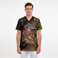 Hawaii Christmas Scrub Top Aloha Santa Riding Honu DT05 - Polynesian Pride