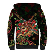 Hawaii Christmas Sherpa Hoodie Aloha Santa Riding Honu