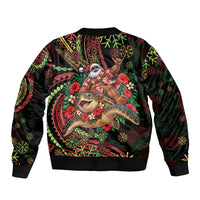 Hawaii Christmas Sleeve Zip Bomber Jacket Aloha Santa Riding Honu