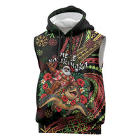 Hawaii Christmas Sleeveless Hoodie Aloha Santa Riding Honu DT05 Black - Polynesian Pride