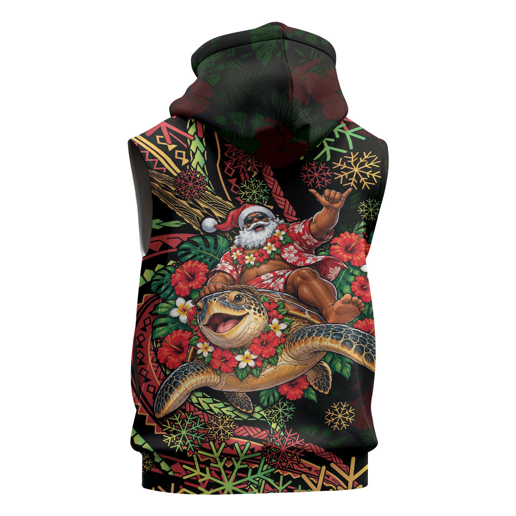 Hawaii Christmas Sleeveless Hoodie Aloha Santa Riding Honu DT05 - Polynesian Pride