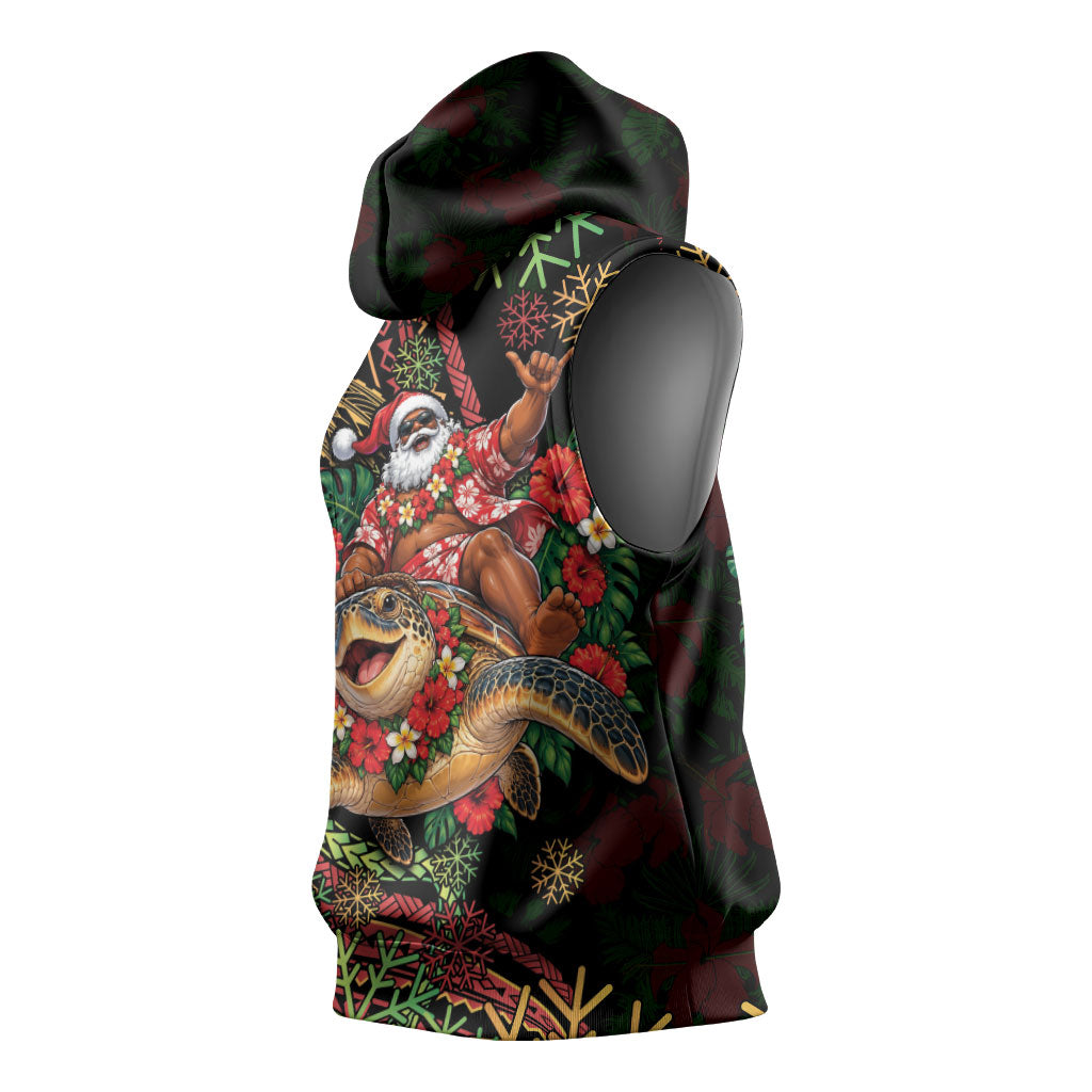 Hawaii Christmas Sleeveless Hoodie Aloha Santa Riding Honu DT05 - Polynesian Pride
