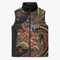 Hawaii Christmas Sleeveless Puffer Jacket Aloha Santa Riding Honu DT05 Unisex Black - Polynesian Pride