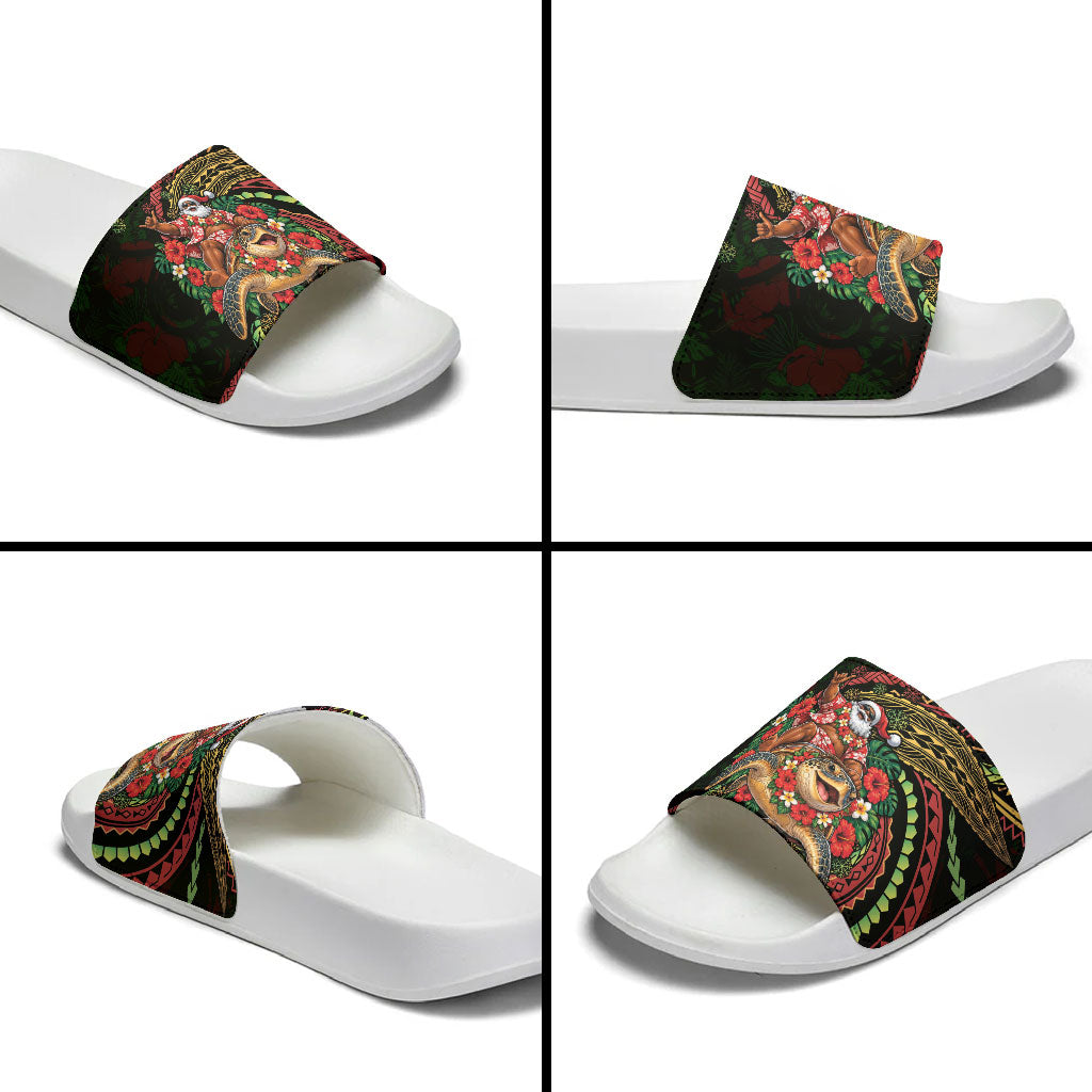 Hawaii Christmas Slide Sandals Aloha Santa Riding Honu DT05 - Polynesian Pride