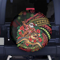 Hawaii Christmas Spare Tire Cover Aloha Santa Riding Honu DT05 No hole Black - Polynesian Pride