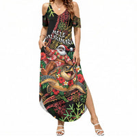 Hawaii Christmas Summer Maxi Dress Aloha Santa Riding Honu