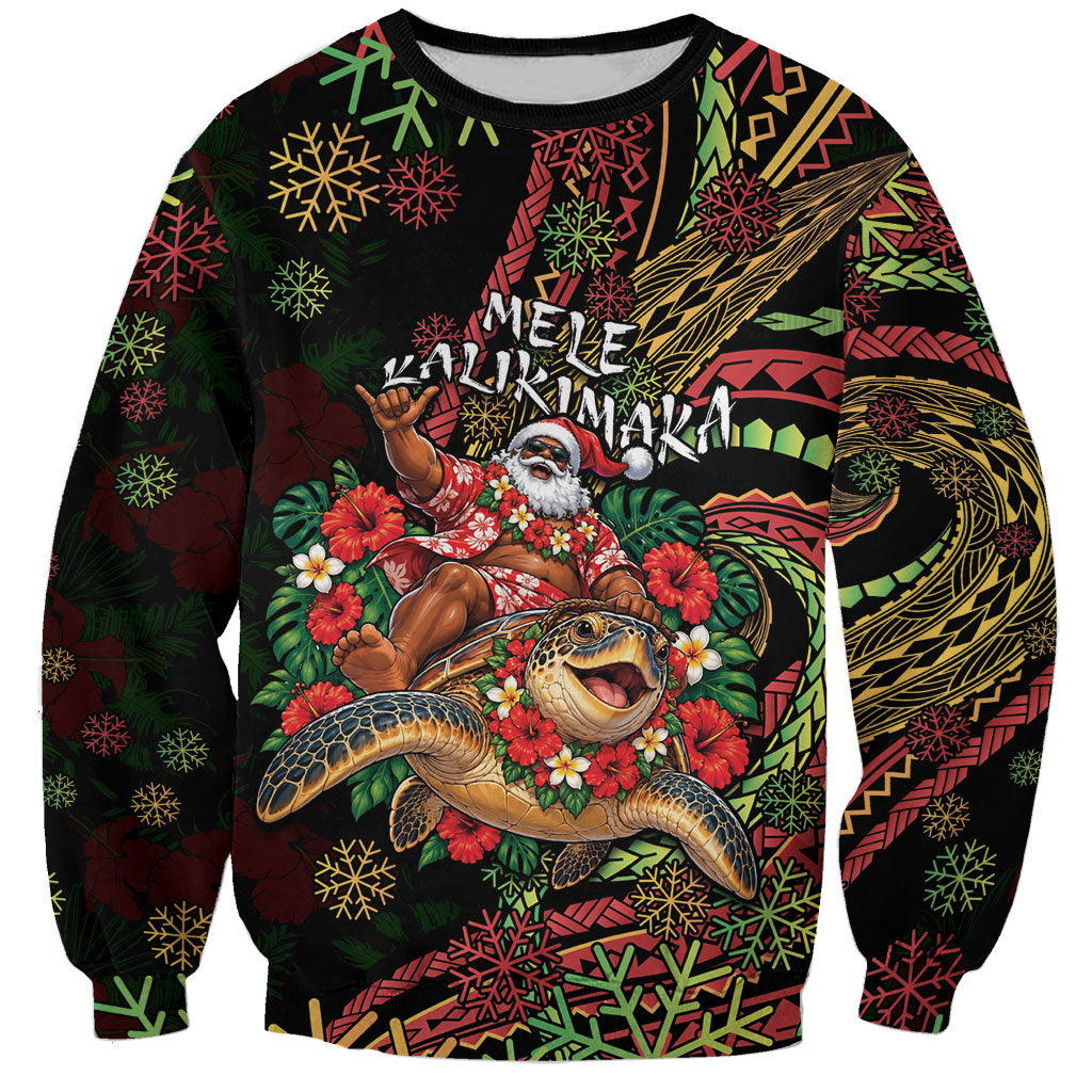 Hawaii Christmas Sweatshirt Aloha Santa Riding Honu
