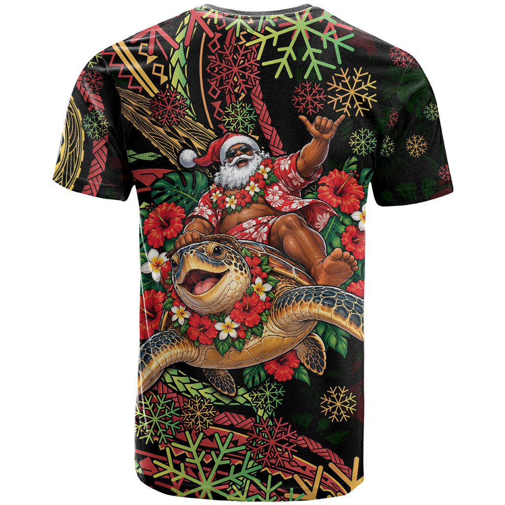 Hawaii Christmas T Shirt Aloha Santa Riding Honu