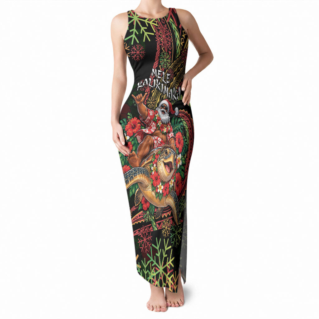 Hawaii Christmas Tank Maxi Dress Aloha Santa Riding Honu