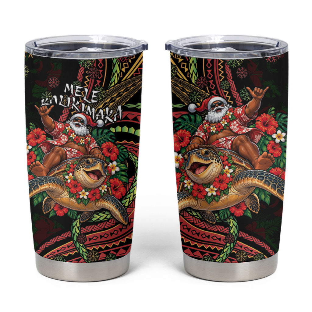 Hawaii Christmas Tumbler Cup Aloha Santa Riding Honu DT05 Black - Polynesian Pride