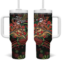Hawaii Christmas Tumbler With Handle Aloha Santa Riding Honu DT05 One Size: 40 oz Black - Polynesian Pride