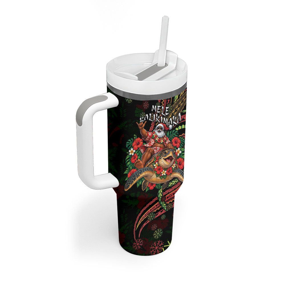 Hawaii Christmas Tumbler With Handle Aloha Santa Riding Honu DT05 - Polynesian Pride