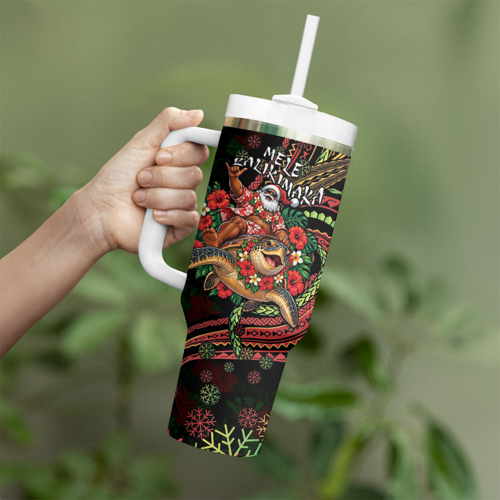 Hawaii Christmas Tumbler With Handle Aloha Santa Riding Honu DT05 - Polynesian Pride