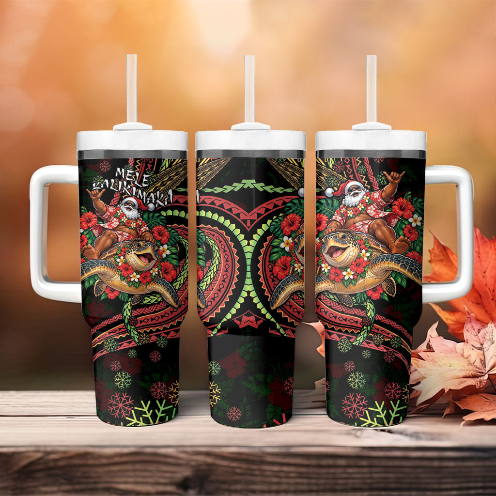 Hawaii Christmas Tumbler With Handle Aloha Santa Riding Honu DT05 - Polynesian Pride