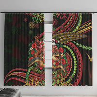 Hawaii Christmas Window Curtain Aloha Santa Riding Honu DT05 With Hooks Black - Polynesian Pride