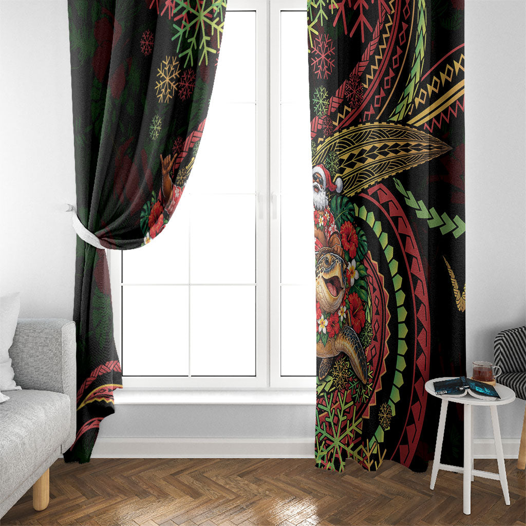 Hawaii Christmas Window Curtain Aloha Santa Riding Honu DT05 - Polynesian Pride