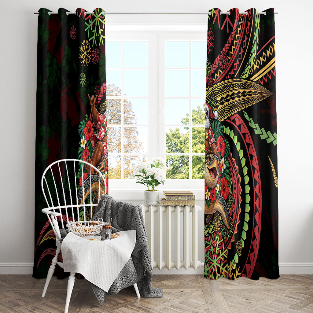 Hawaii Christmas Window Curtain Aloha Santa Riding Honu DT05 - Polynesian Pride