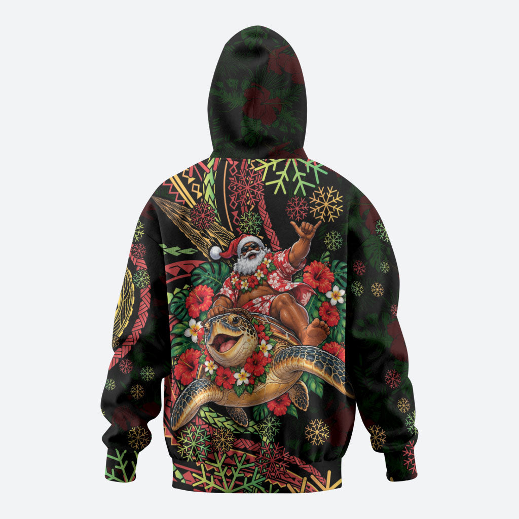 Hawaii Christmas Zip Hoodie Aloha Santa Riding Honu