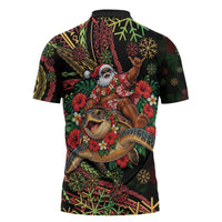 Hawaii Christmas Zipper Polo Shirt Aloha Santa Riding Honu DT05 - Polynesian Pride