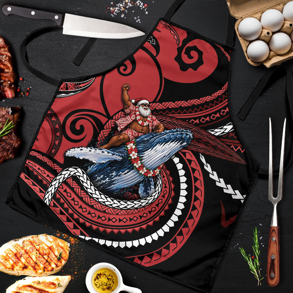 Tonga Christmas Apron Santa Riding Humpback Whale DT05 Red - Polynesian Pride