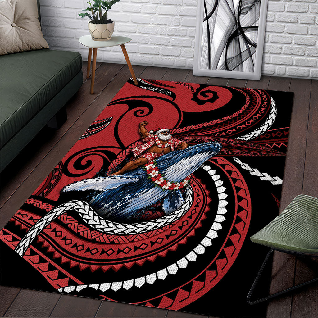 Tonga Christmas Area Rug Santa Riding Humpback Whale DT05 Red - Polynesian Pride
