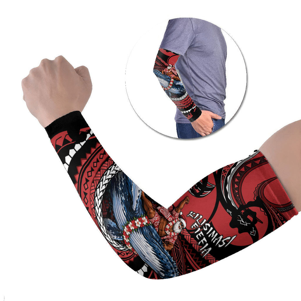 Tonga Christmas Arm Sleeves Santa Riding Humpback Whale DT05 Set of 2 Red - Polynesian Pride