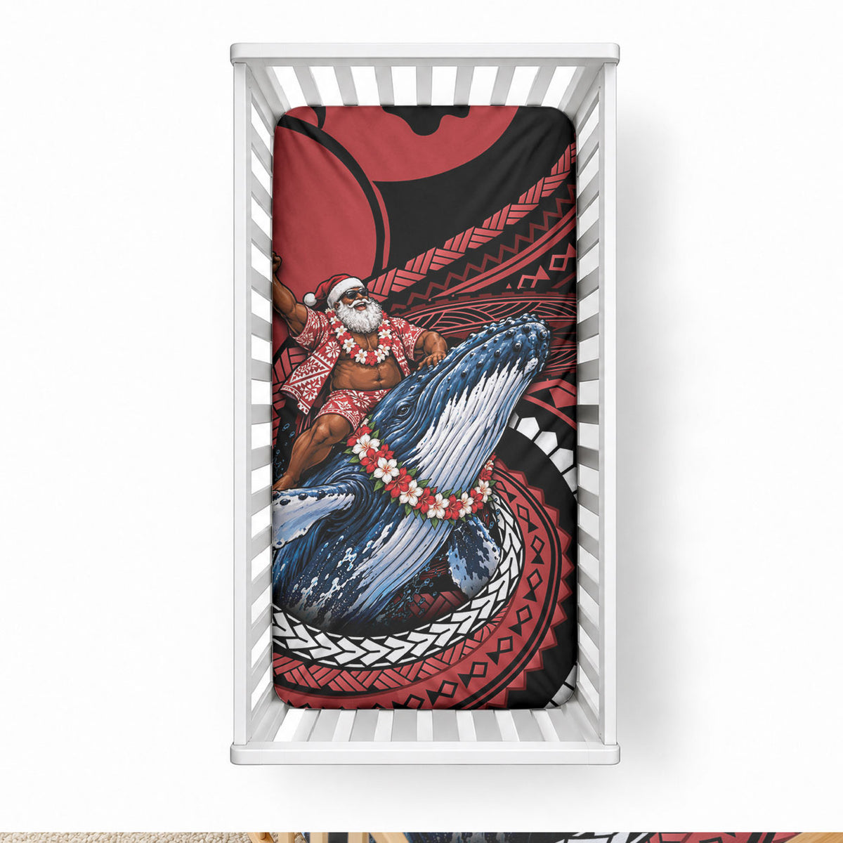 Tonga Christmas Baby Bed Cover Santa Riding Humpback Whale DT05 28 × 52 in Red - Polynesian Pride