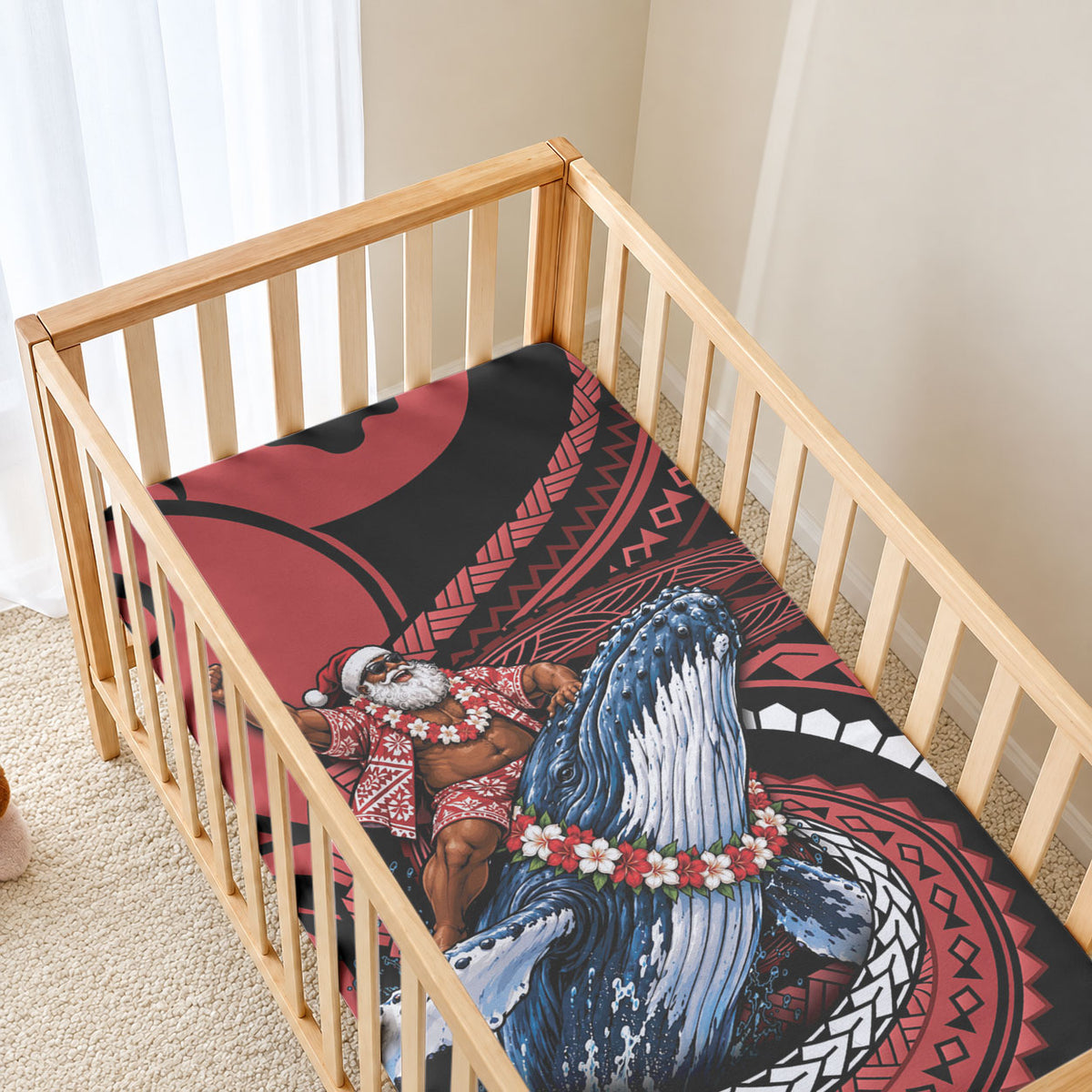 Tonga Christmas Baby Bed Cover Santa Riding Humpback Whale DT05 - Polynesian Pride