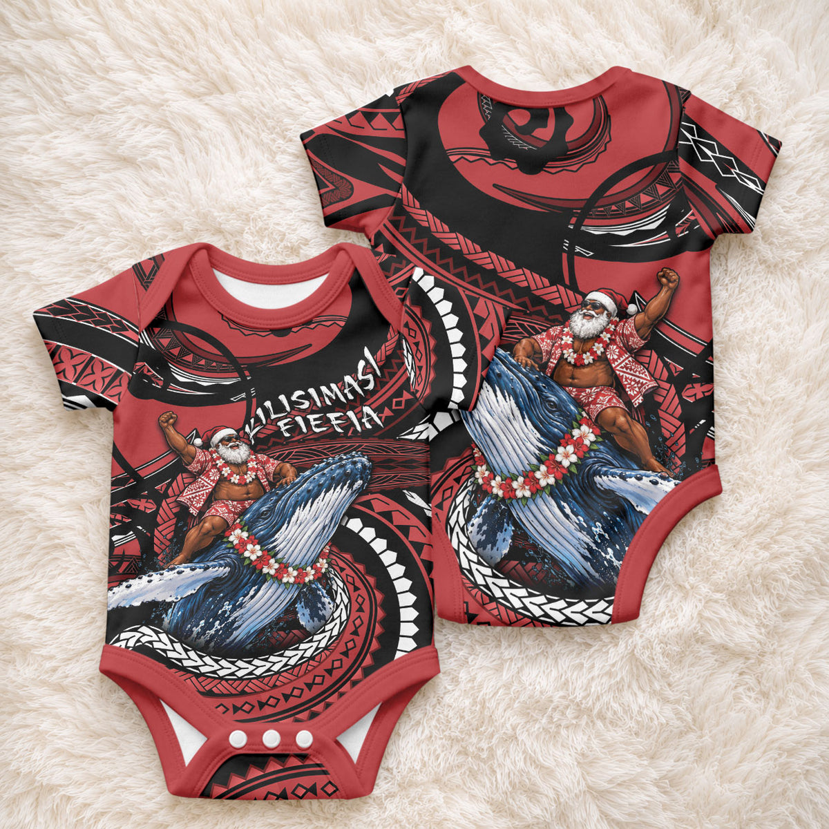 Tonga Christmas Baby Onesie Santa Riding Humpback Whale DT05 - Polynesian Pride