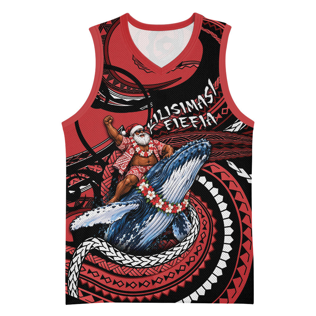 Tonga Christmas Basketball Jersey Santa Riding Humpback Whale DT05 Unisex Red - Polynesian Pride