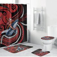 Tonga Christmas Bathroom Set Santa Riding Humpback Whale DT05 Bathroom Set (4 pcs) Red - Polynesian Pride