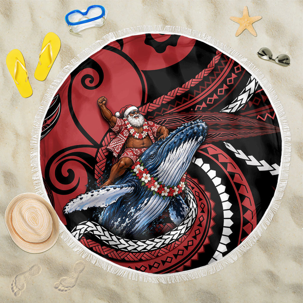 Tonga Christmas Beach Blanket Santa Riding Humpback Whale DT05 One Size 150cm Red - Polynesian Pride
